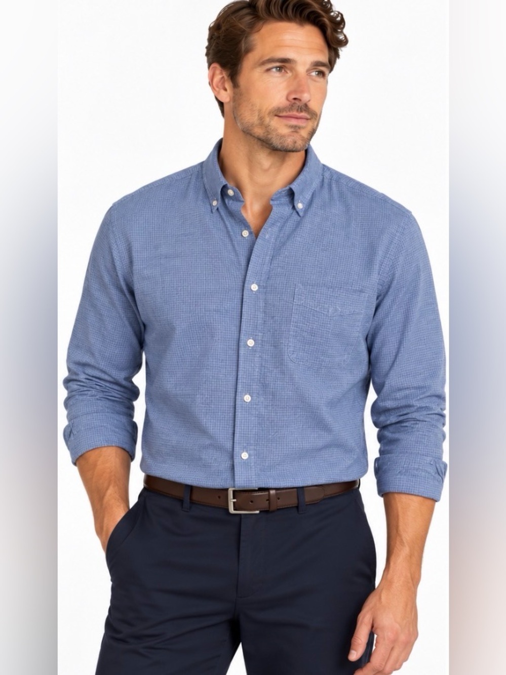 J McLaughlin Men's XL Blue Textured Cotton Modern Fit Button Down Shirt